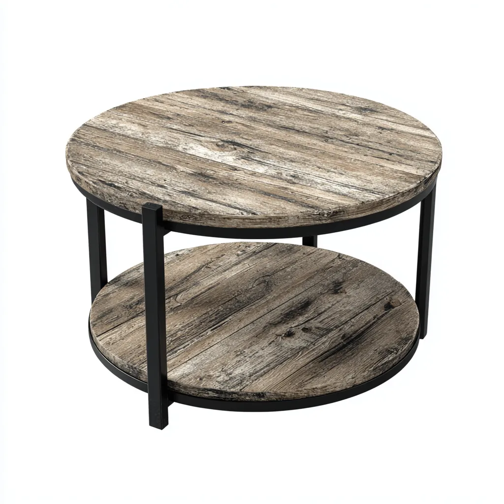Table basse - bois massif-métal - 88x88x44 cm - brun-noir - style industriel-Styleero
