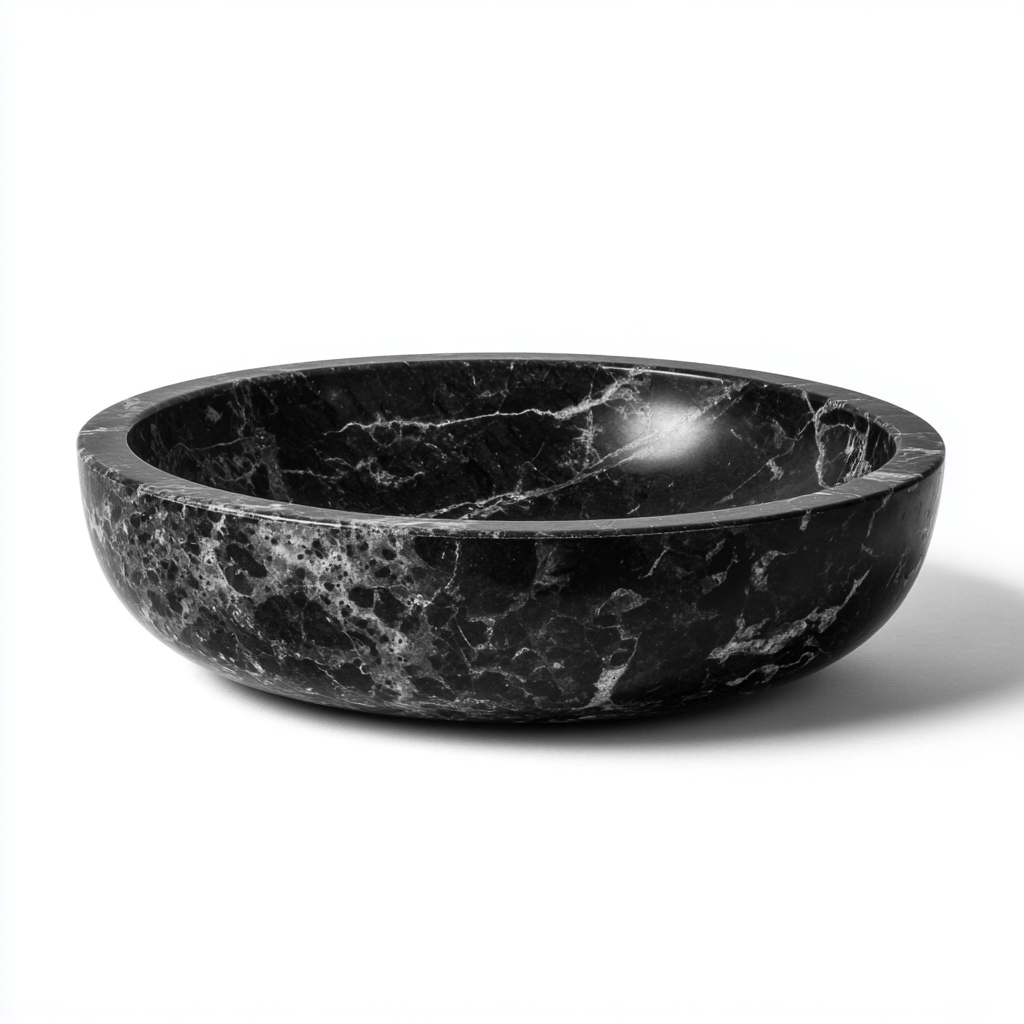 Lavabo - marbre naturel - 46x46x14 cm - noir marbré - design contemporain-Styleero