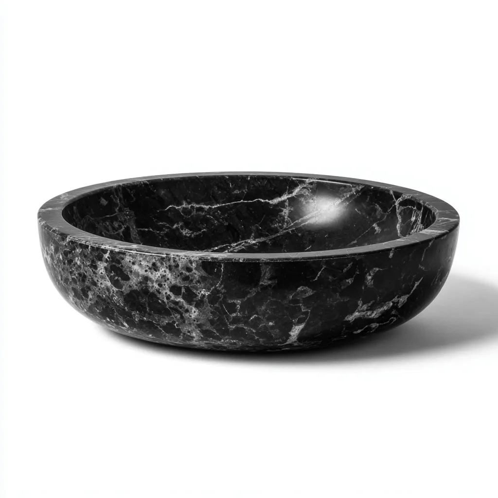 Lavabo - marbre naturel - 46x46x14 cm - noir marbré - design contemporain-Styleero