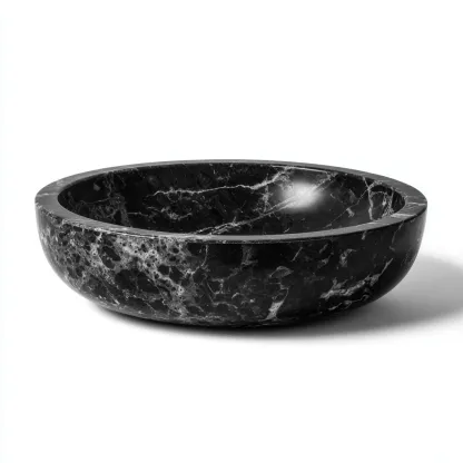 Lavabo - marbre naturel - 46x46x14 cm - noir marbré - design contemporain-Styleero