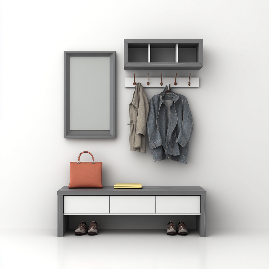 Porte manteau-bois-mdf-métal-150x36x170 cm-gris-blanc-nordique-Styleero