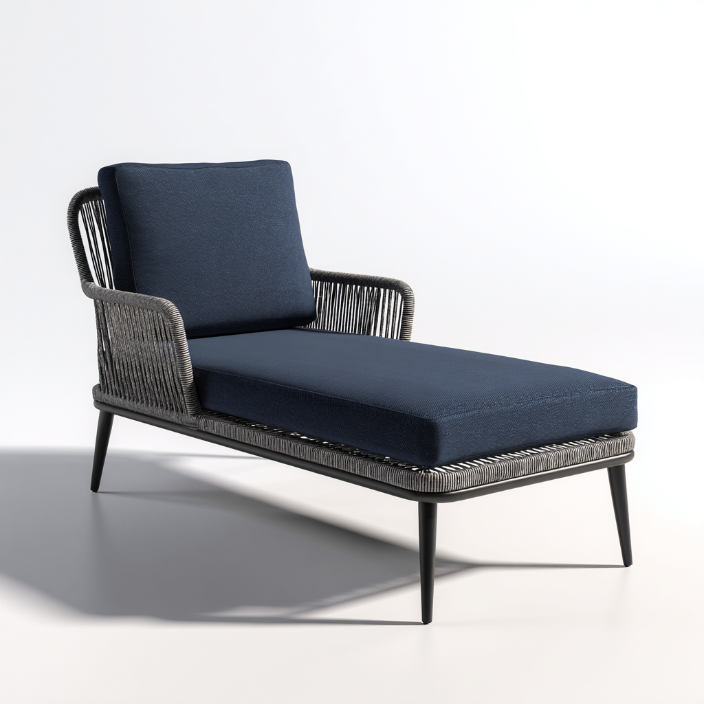 Chaise longue - rotin-textile - 190x70x90 cm - bleu-gris - style moderne-Styleero
