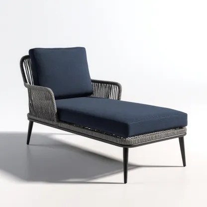 Chaise longue - rotin-textile - 190x70x90 cm - bleu-gris - style moderne-Styleero
