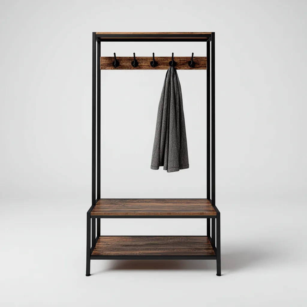 Porte manteau-métal-bois-112x38x168 cm-noir-bois-industriel-Styleero