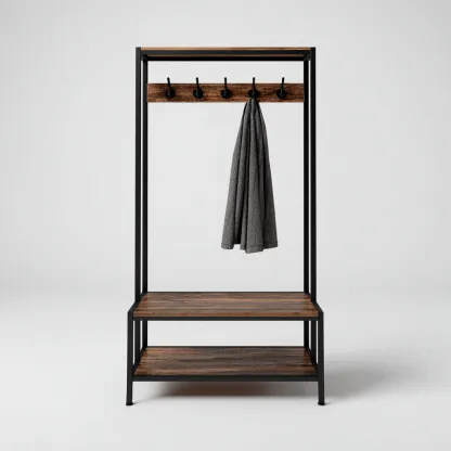 Porte manteau-métal-bois-112x38x168 cm-noir-bois-industriel-Styleero