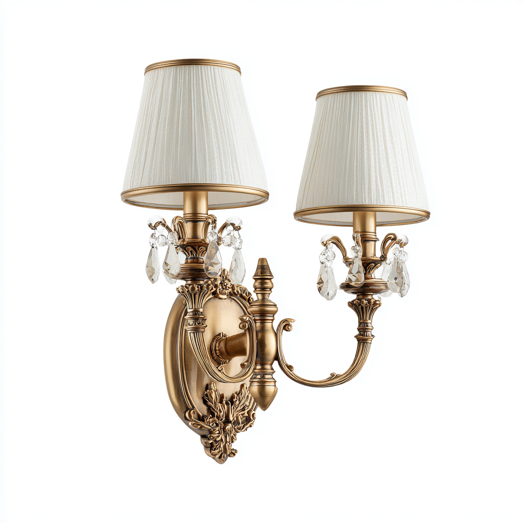 Applique murale-Métal-Verre-Tissu-29x16x38 cm-Laiton-Blanc-Style classique-Styleero