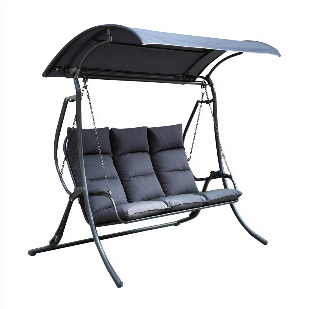 Chaise suspendue-métal-tissu-204x134x173 cm-gris foncé-style extérieur-Styleero