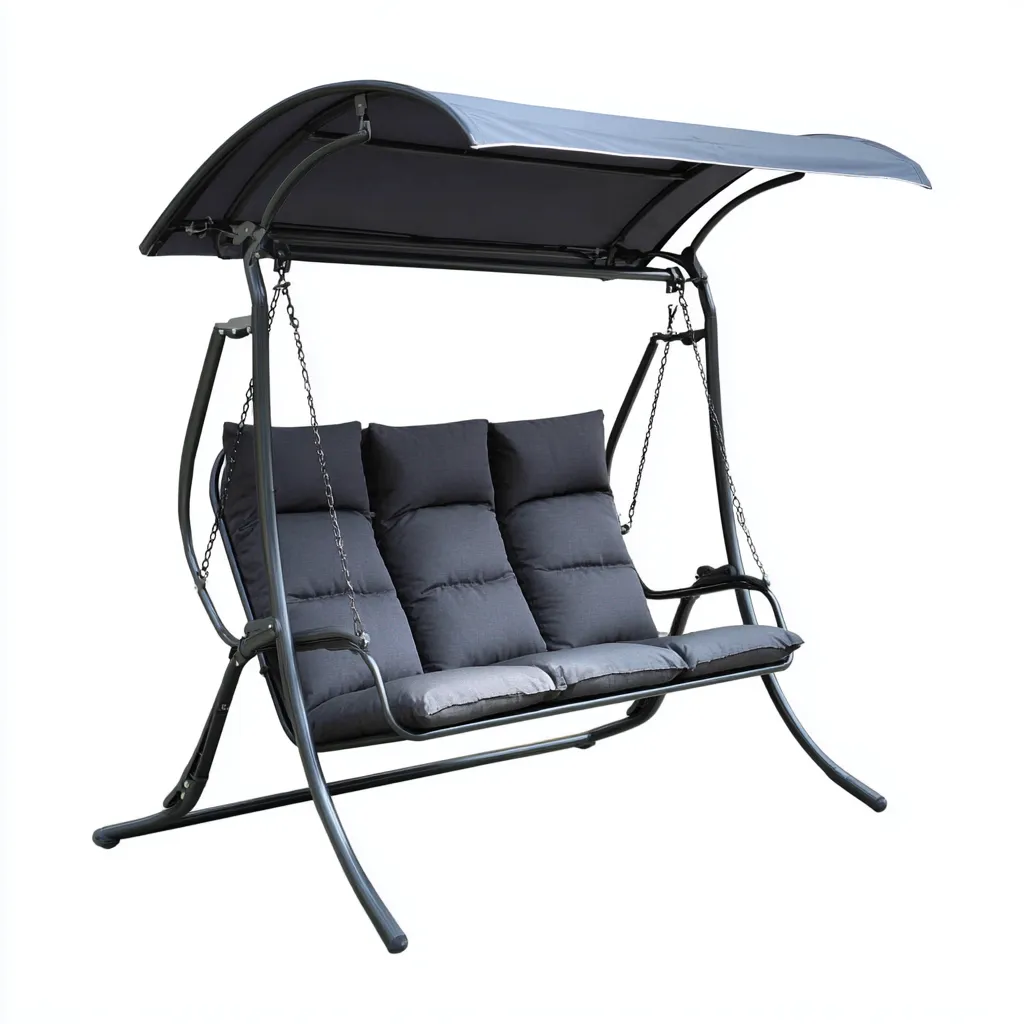 Chaise suspendue-métal-tissu-204x134x173 cm-gris foncé-style extérieur-Styleero