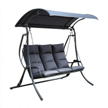 Chaise suspendue-métal-tissu-204x134x173 cm-gris foncé-style extérieur-Styleero