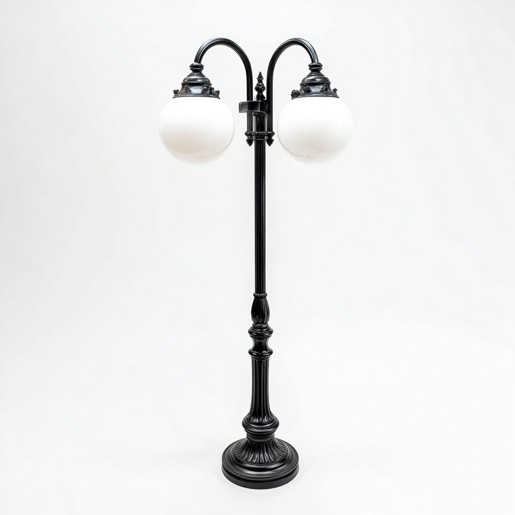 Lampadaire-metal-verre-32x32x165 cm-noir-blanc-classique-Styleero