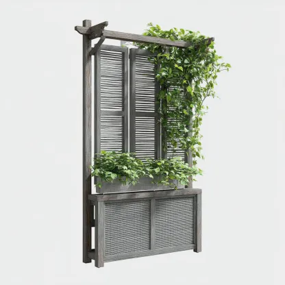 Pots et supports de plantes-bois-rotin-114x41x220 cm-gris-style rustique-Styleero