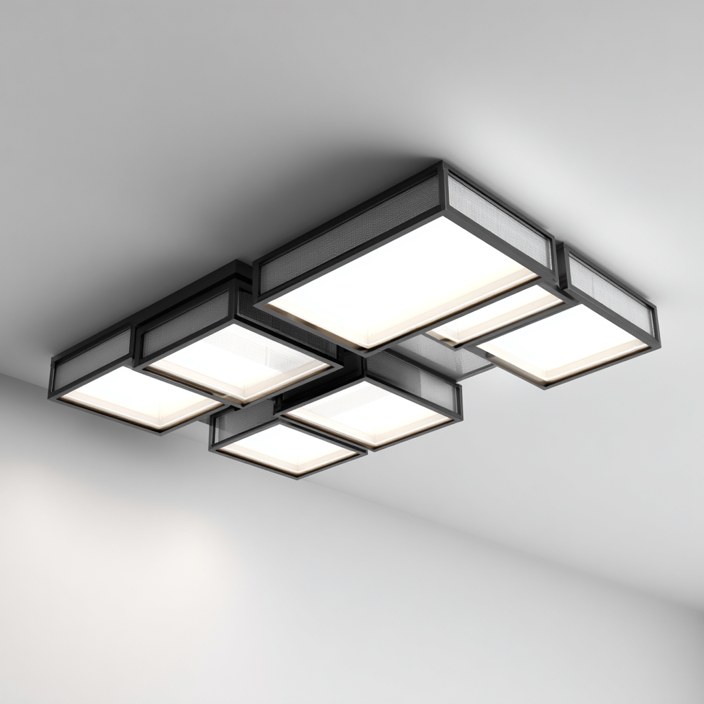 Plafonnier-metal-acrylique-82x54x12 cm-noir-blanc-design-moderne-Styleero