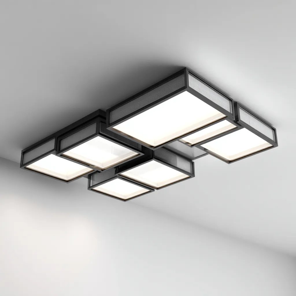 Plafonnier-metal-acrylique-82x54x12 cm-noir-blanc-design-moderne-Styleero