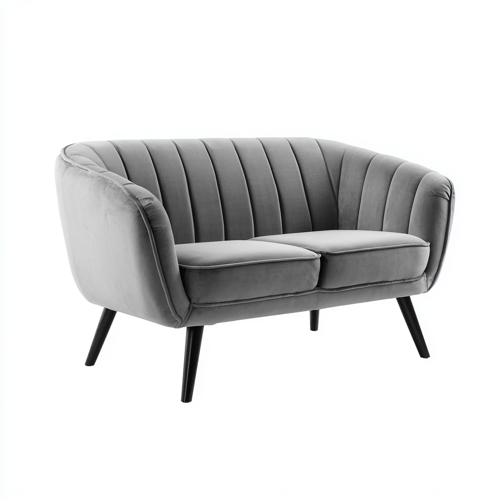 Canapé 2 places - velours-polyester - 146x82x81 cm - gris - style moderne-Styleero