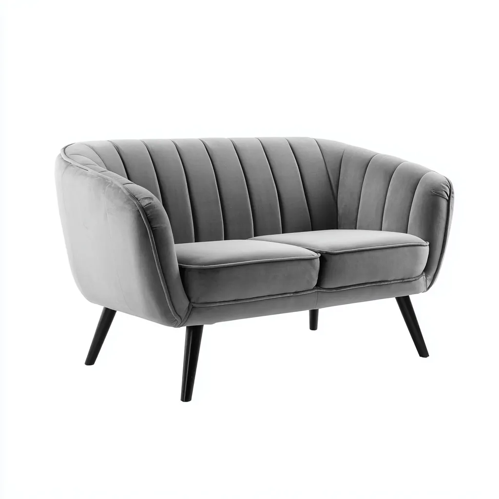 Canapé 2 places - velours-polyester - 146x82x81 cm - gris - style moderne-Styleero