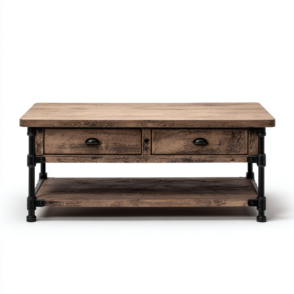 Table basse - bois-métal - 110x55x47 cm - brun foncé-noir - style industriel-Styleero