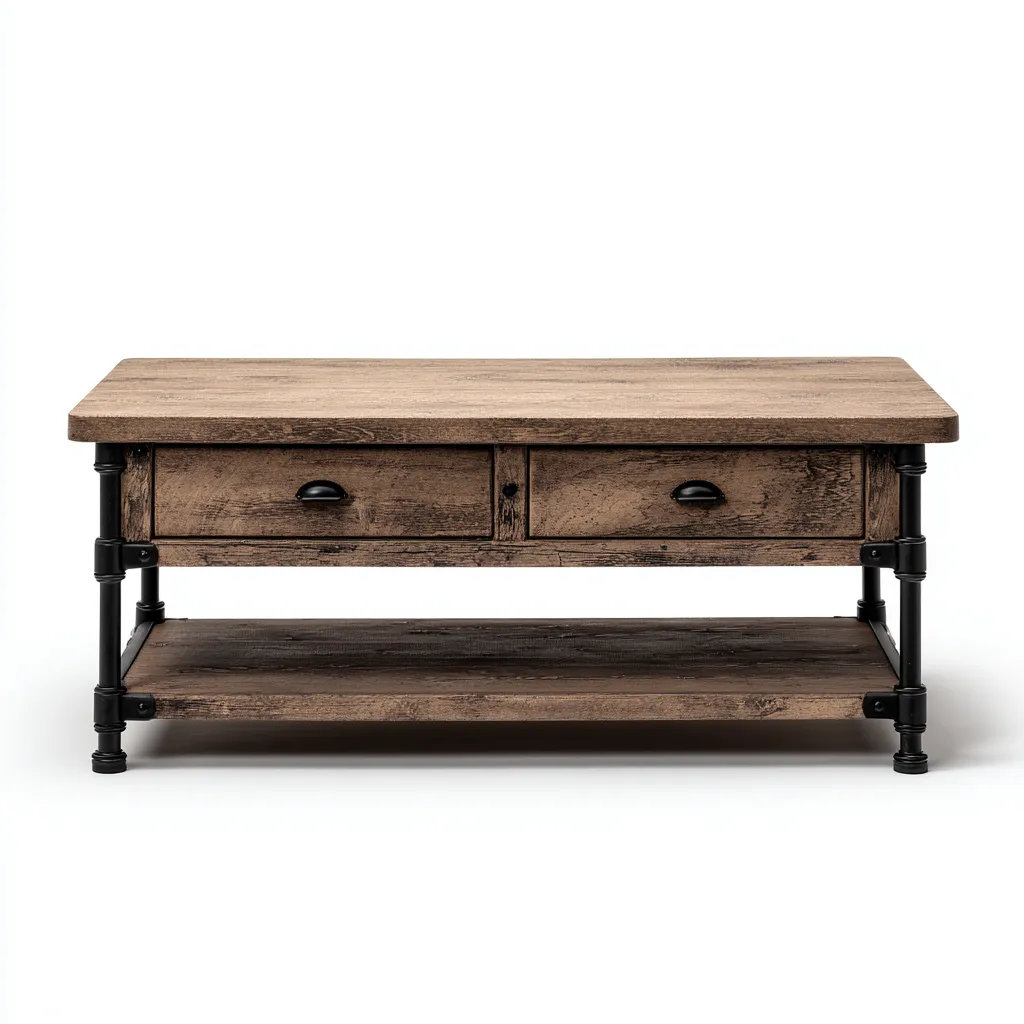 Table basse - bois-métal - 110x55x47 cm - brun foncé-noir - style industriel-Styleero