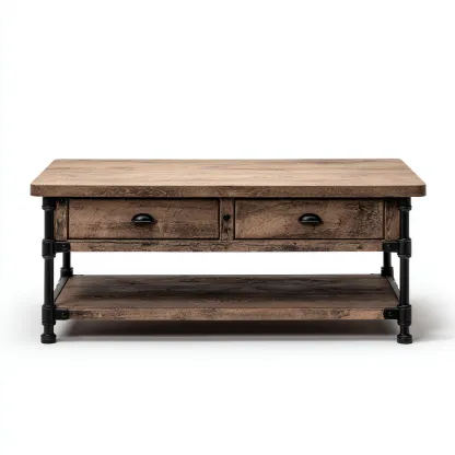 Table basse - bois-métal - 110x55x47 cm - brun foncé-noir - style industriel-Styleero