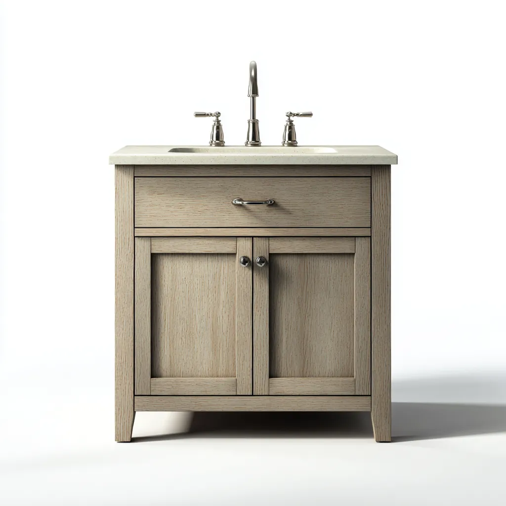 Meuble vasque - bois-pierre composite - 78x48x86 cm - chêne clair-beige - style classique-Styleero