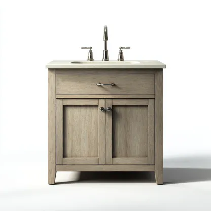 Meuble vasque - bois-pierre composite - 78x48x86 cm - chêne clair-beige - style classique-Styleero