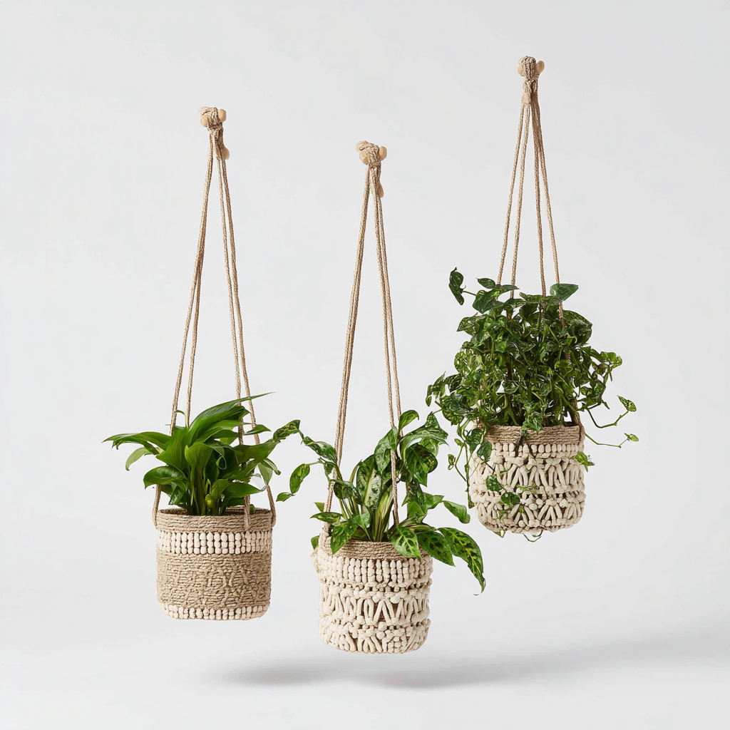 Pots-coton-17x17x30cm - 14x14x26cm - 12x12x23cm-beige-design bohème-Styleero