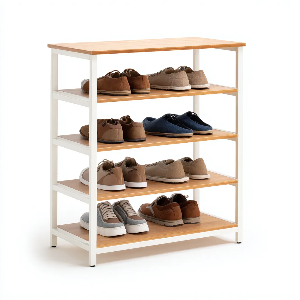 Meuble a chaussures-metal-bois-78x29x82 cm-blanc-bois naturel-style moderne-Styleero