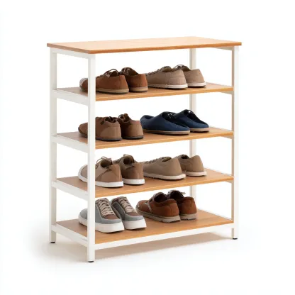 Meuble a chaussures-metal-bois-78x29x82 cm-blanc-bois naturel-style moderne-Styleero
