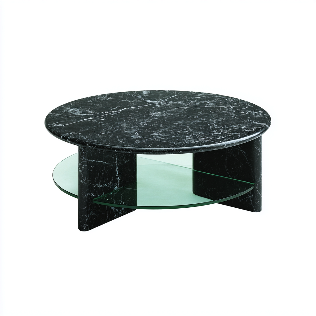 Table basse - marbre-verre - 90x90x42 cm - noir - style moderne-Styleero