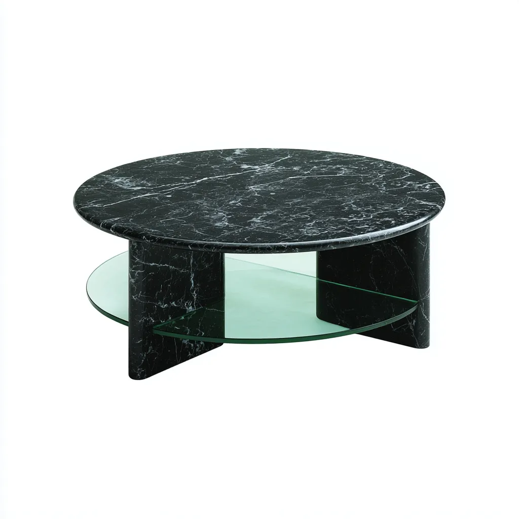 Table basse - marbre-verre - 90x90x42 cm - noir - style moderne-Styleero