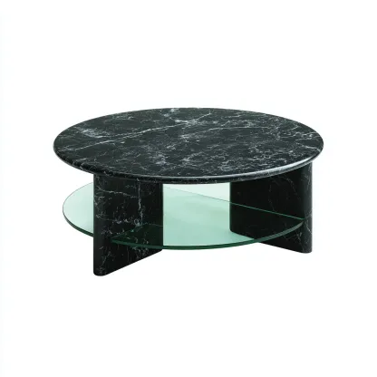 Table basse - marbre-verre - 90x90x42 cm - noir - style moderne-Styleero