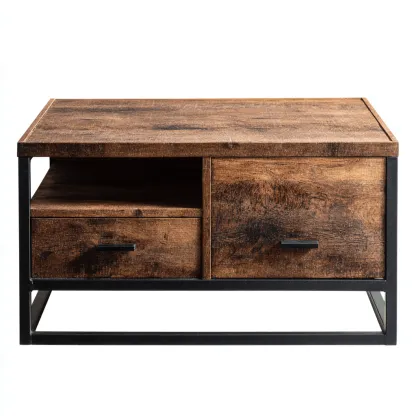 Table basse - bois-métal - 95x55x48 cm - brun-noir - style industriel-Styleero