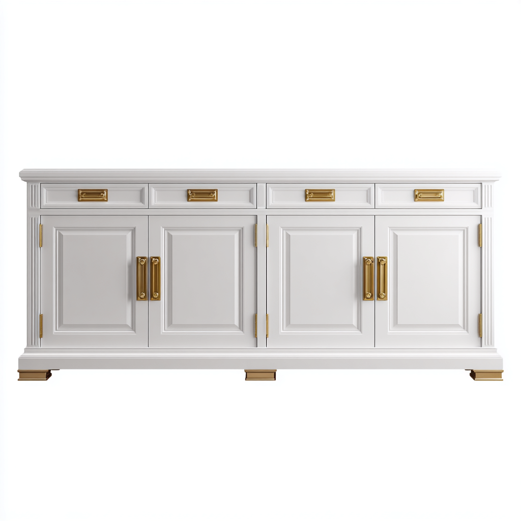 Meuble TV - bois-MDF - 185x46x80 cm - Blanc - style classique-Styleero