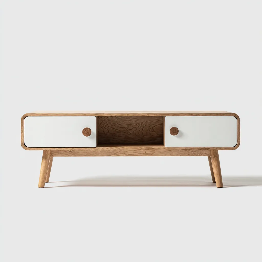 Meuble TV - chêne-massif-MDF - 142x39x50 cm - Bois naturel-Blanc - style scandinave-Styleero