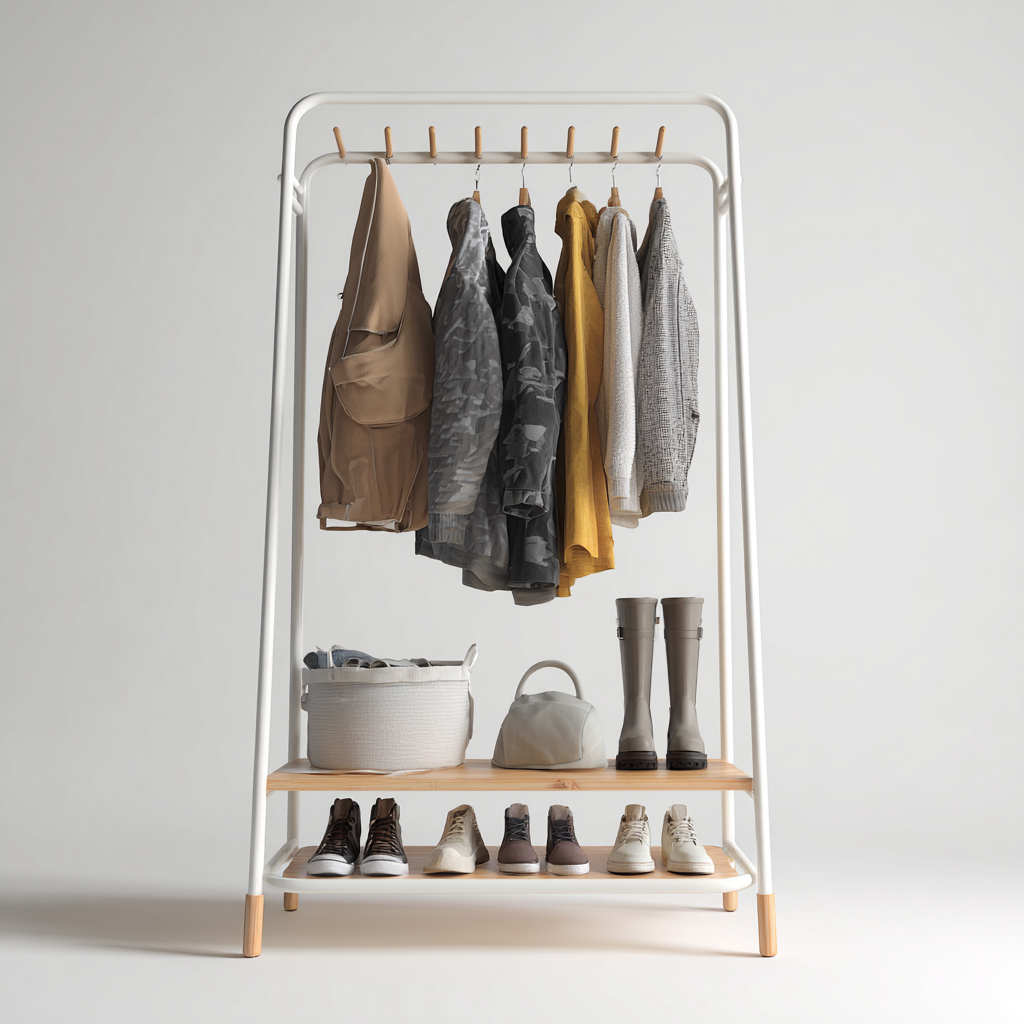 Porte manteau-métal-bois-101x44x156 cm-blanc-nordique-Styleero