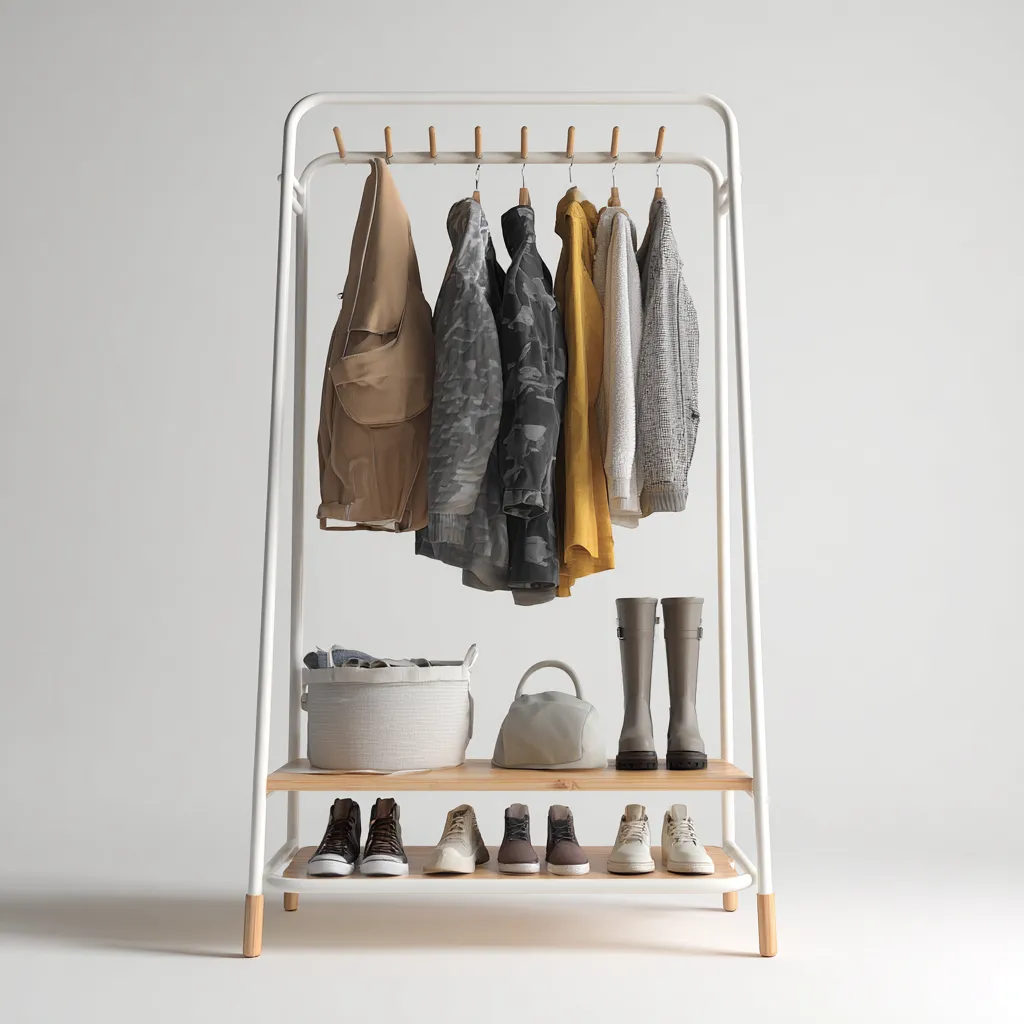 Porte manteau-métal-bois-101x44x156 cm-blanc-nordique-Styleero