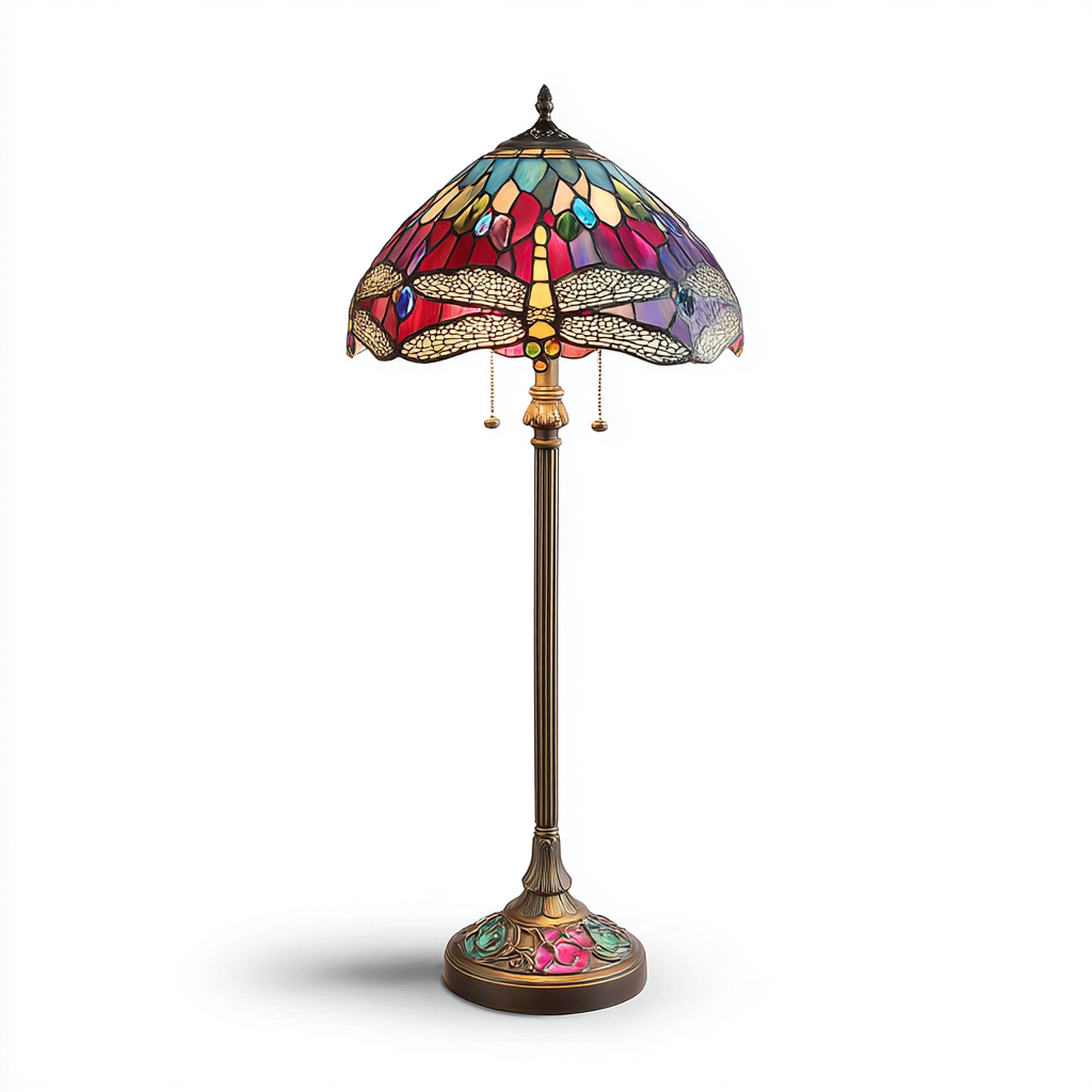Lampadaire-metal-verre-36x36x172 cm-laiton-multicolore-tiffany-Styleero
