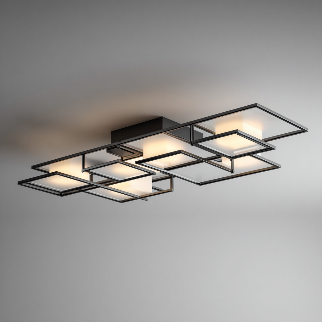 Plafonnier-metal-verre-78x52x14 cm-noir-blanc-moderne-Styleero