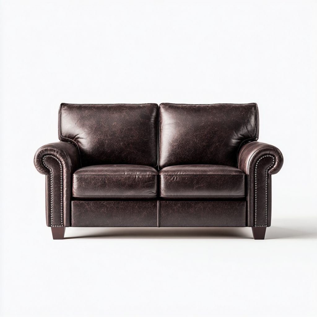 Canapé 2 places-similicuir-mousse-170x92x88 cm-marron foncé-design classique-Styleero