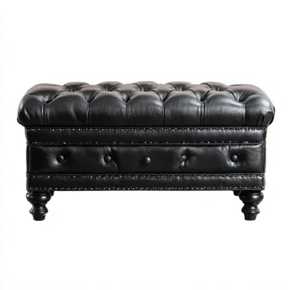 Banc d'entrée - cuir - 90x45x45 cm - noir - style classique-Styleero
