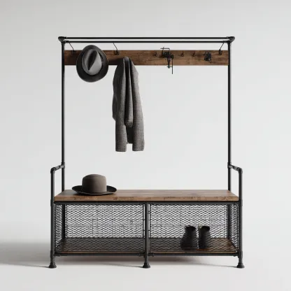 Porte manteau-métal-bois-129x45x185 cm-noir-bois-industriel-Styleero