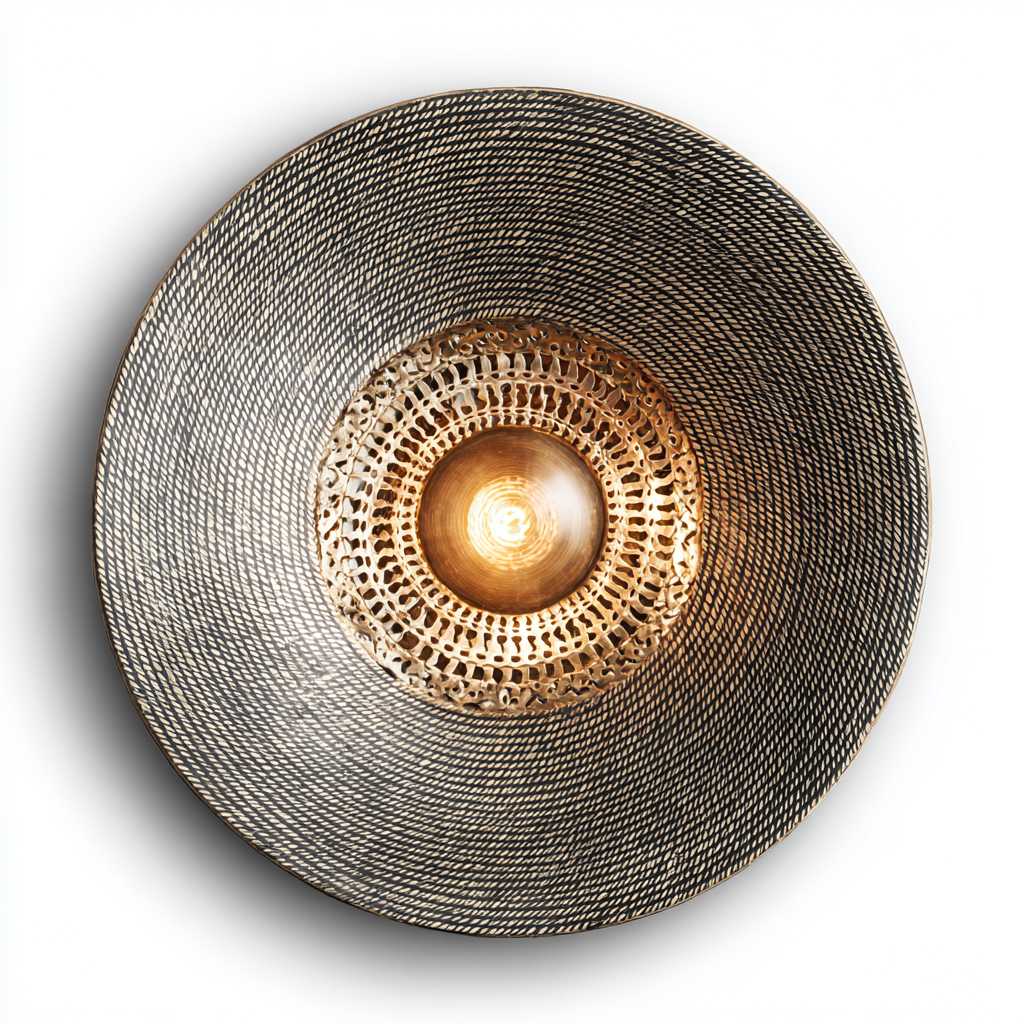 Plafonnier-metal-tissage-rotin-32x32x14 cm-gris-naturel-style-boheme-Styleero