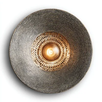 Plafonnier-metal-tissage-rotin-32x32x14 cm-gris-naturel-style-boheme-Styleero