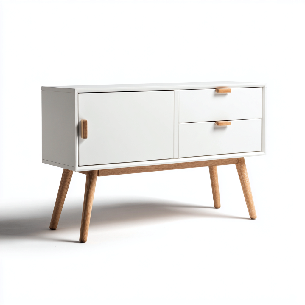 Meuble TV-bois-MDF-108x34x47 cm-blanc-bois naturel-design scandinave-Styleero
