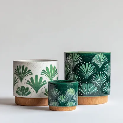 Pots-céramique-20x20x19cm - 16x16x15cm - 10x10x11cm-vert-blanc-marron-design moderne-Styleero