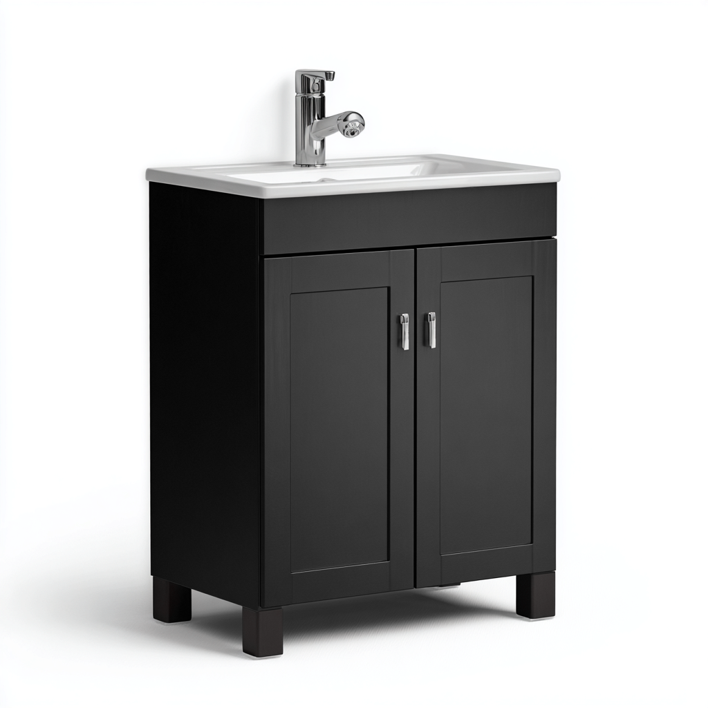 Meuble vasque-bois-63x42x85 cm-noir-design contemporain-Styleero