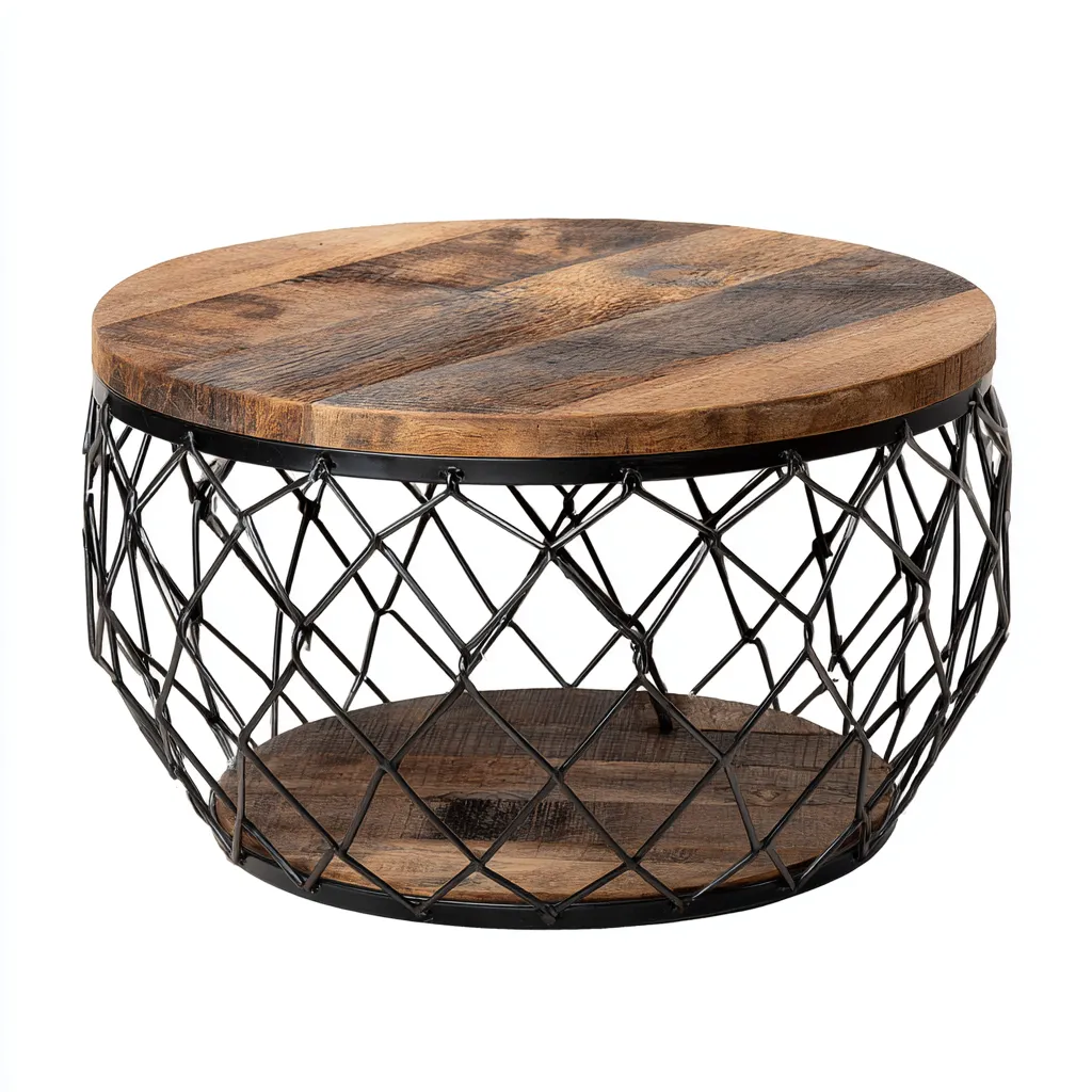 Table basse-bois-métal-68x68x38 cm-bois-noir-style industriel-Styleero