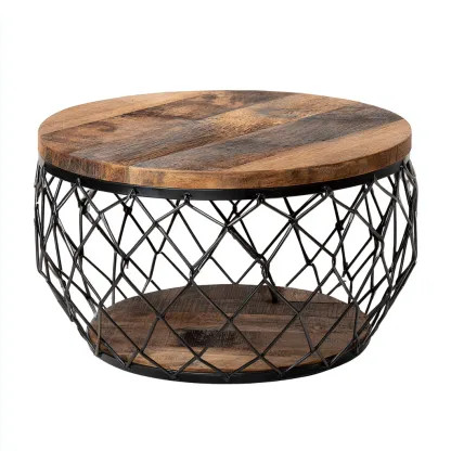 Table basse-bois-métal-68x68x38 cm-bois-noir-style industriel-Styleero
