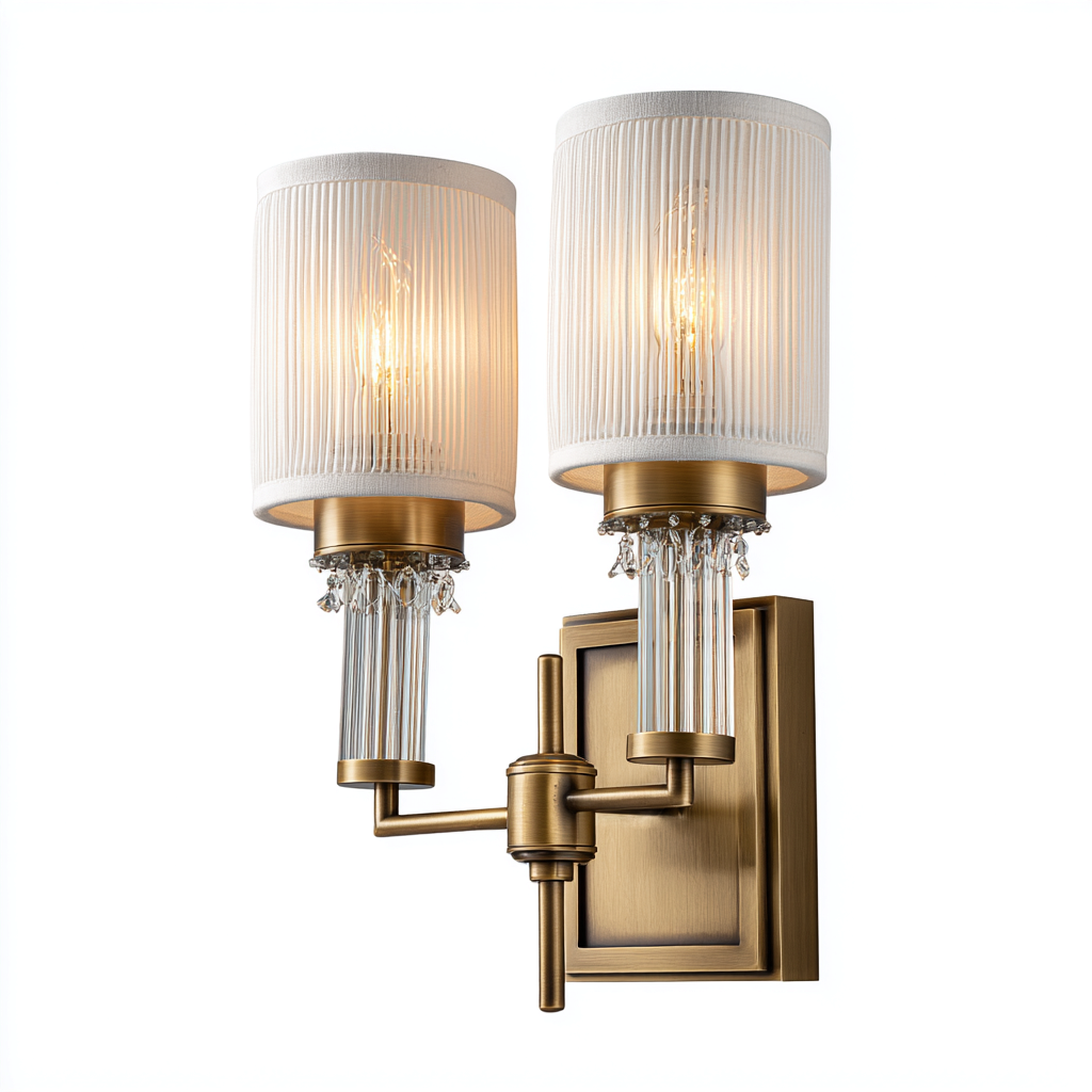 Applique murale-Métal-Verre-Tissu-27x15x36 cm-Laiton-Blanc-Style classique-Styleero