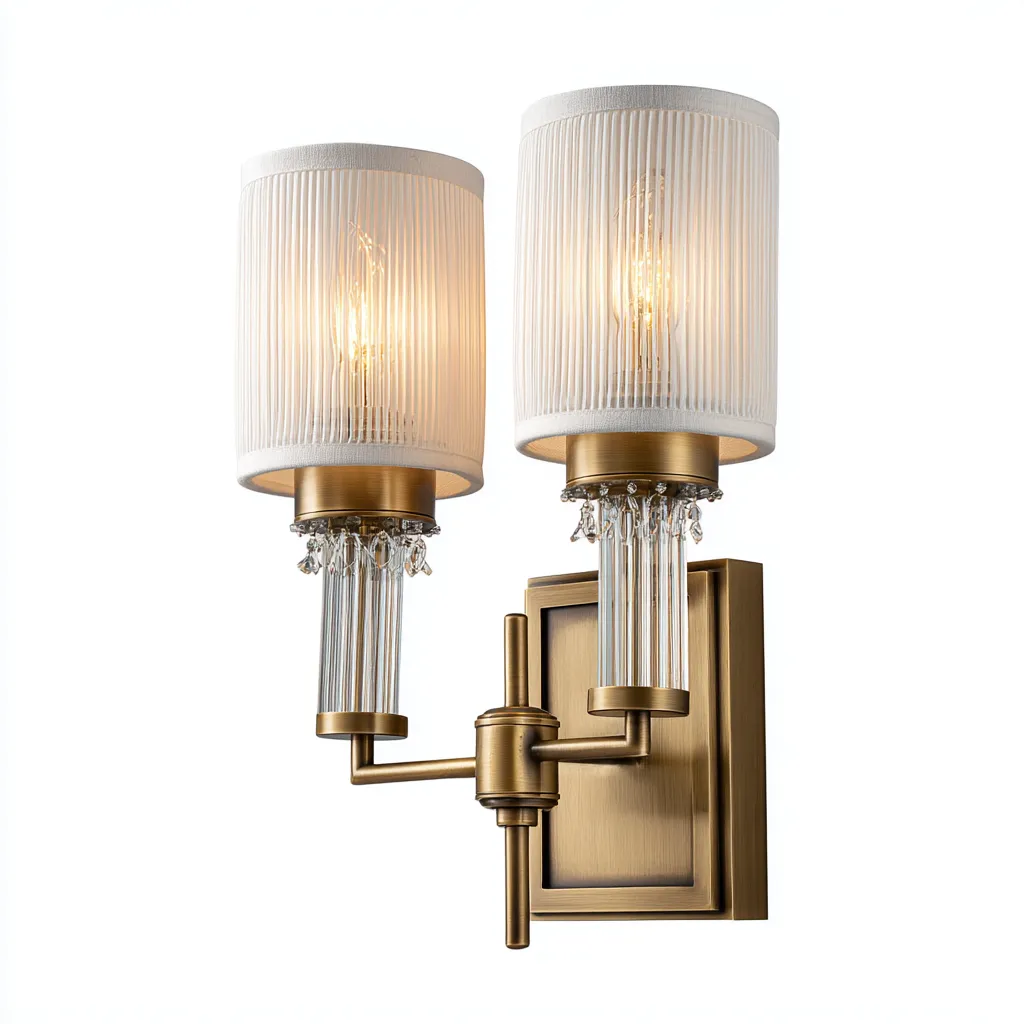 Applique murale-Métal-Verre-Tissu-27x15x36 cm-Laiton-Blanc-Style classique-Styleero