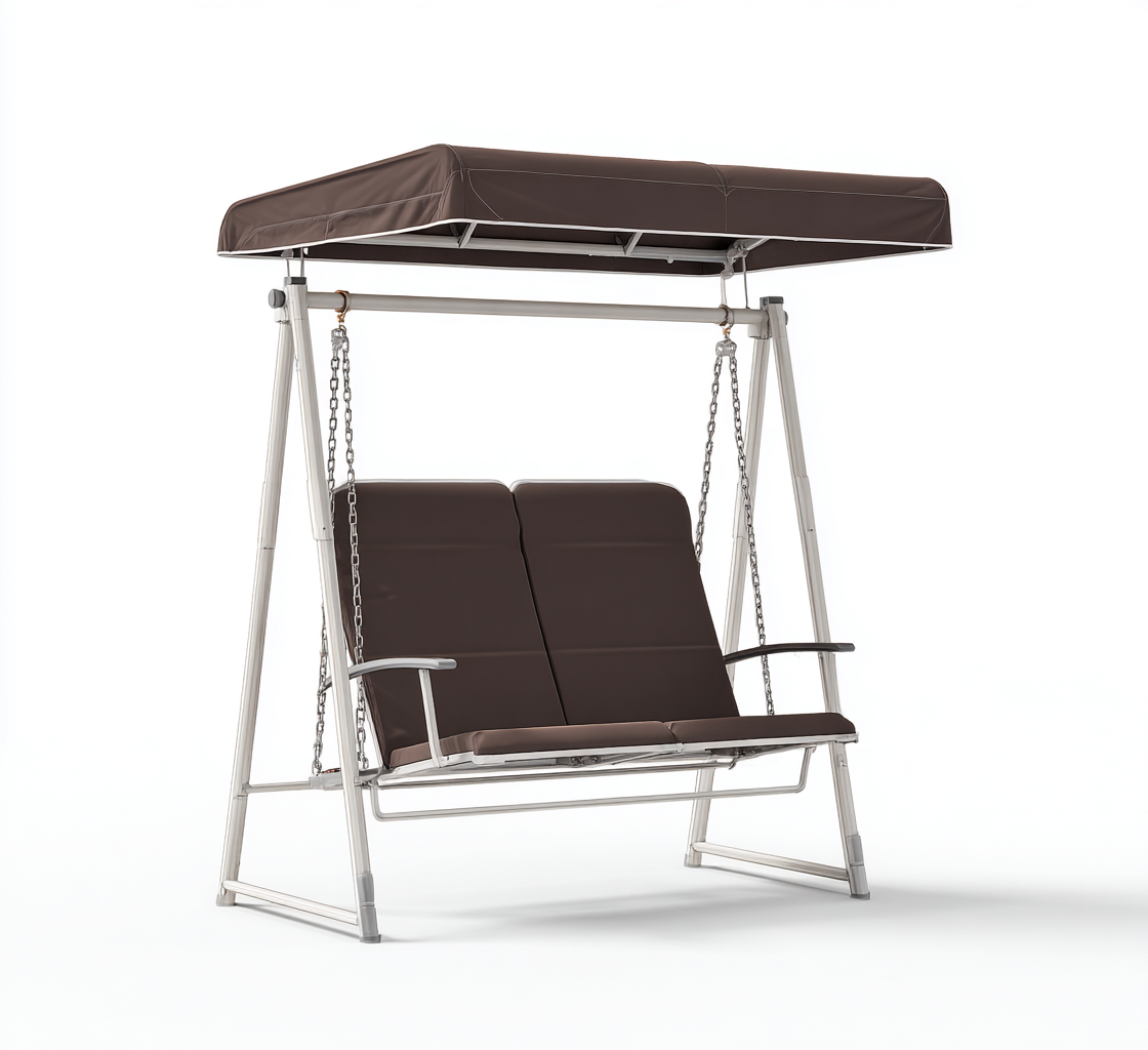 Chaise suspendue-métal-tissu-166x121x161 cm-marron-blanc-style extérieur-Styleero